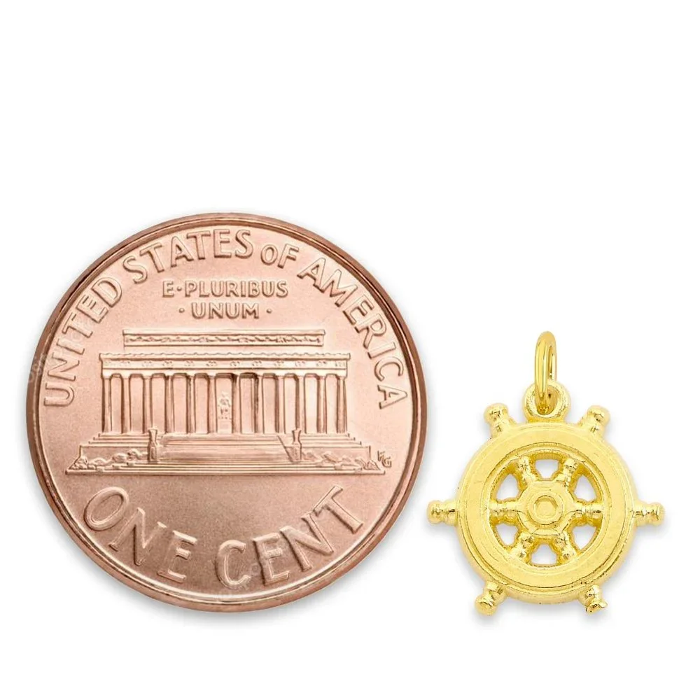 Solid 14k Gold Wheel of Dharama Charm, Tiny Buddha Charm for Bracelet